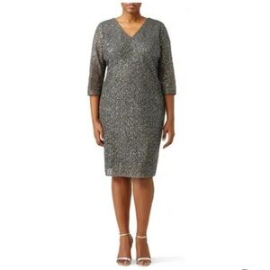 Kay Unger Grey Sparkle Jagged Edge Sheath Dress